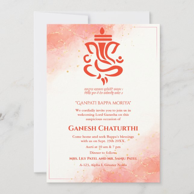 Ganesh Chaturthi Puja Sindoor Red Einladung (Vorderseite)
