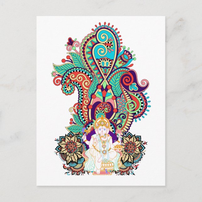 Ganesh Elephant God Colorful Paisley Postkarte (Vorderseite)