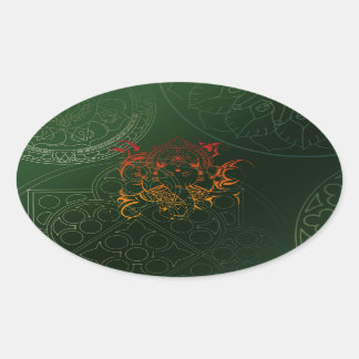 Ganesh Elephant Mandala orange green Yoga Asia Ovaler Aufkleber