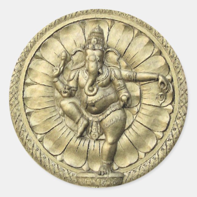 Ganesh (Golden) Runder Aufkleber (Vorderseite)