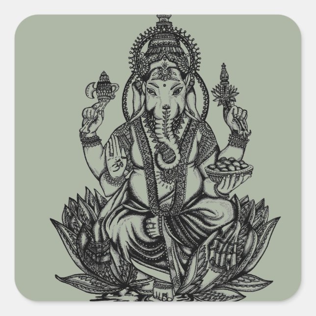 Ganesh Illustration Quadratischer Aufkleber (Vorderseite)