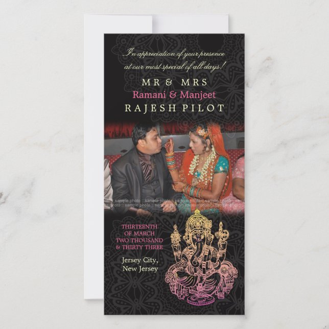 Ganesh Indian Wedding danke dir Foto Cards (Vorderseite)