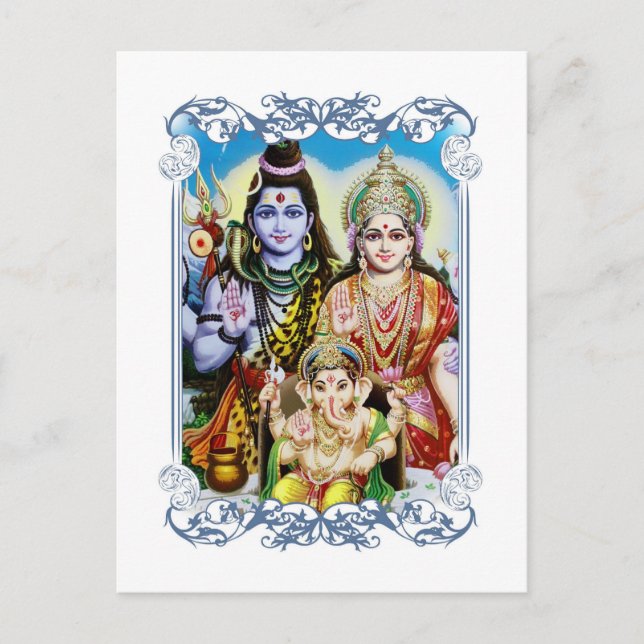 Ganesh, Shiva und Parvati, Lord Ganesha, Durga Postkarte (Vorderseite)