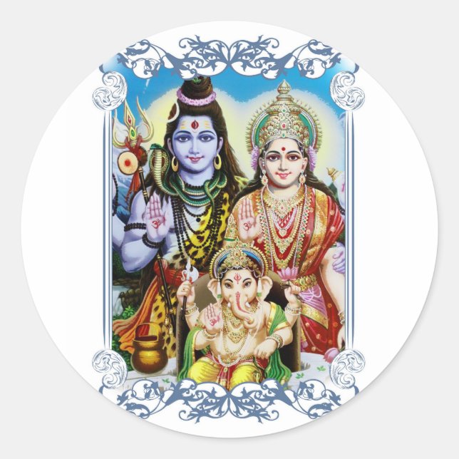 Ganesh, Shiva und Parvati, Lord Ganesha, Durga Runder Aufkleber (Vorderseite)