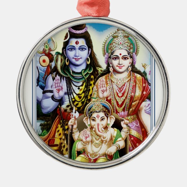 Ganesh, Shiva und Parvati, Lord Ganesha, Durga Silbernes Ornament (Vorne)
