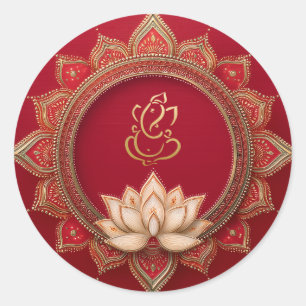 Ganesh Wedding   Indische Hochzeit Gold Red Runder Aufkleber