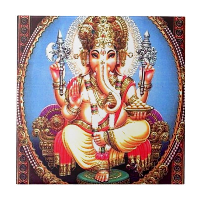 Ganesha (ग णे श) indischer Elefant Fliese (Vorderseite)