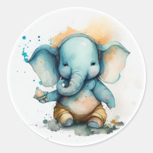 Ganesha als niedlicher Blaue-Elefant Runder Aufkleber