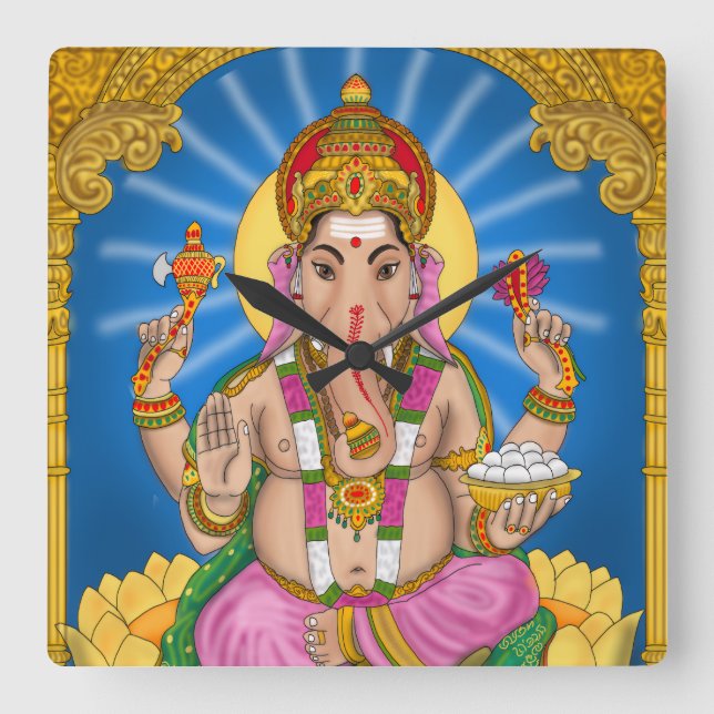 Ganesha Clock Quadratische Wanduhr (Vorderseite)