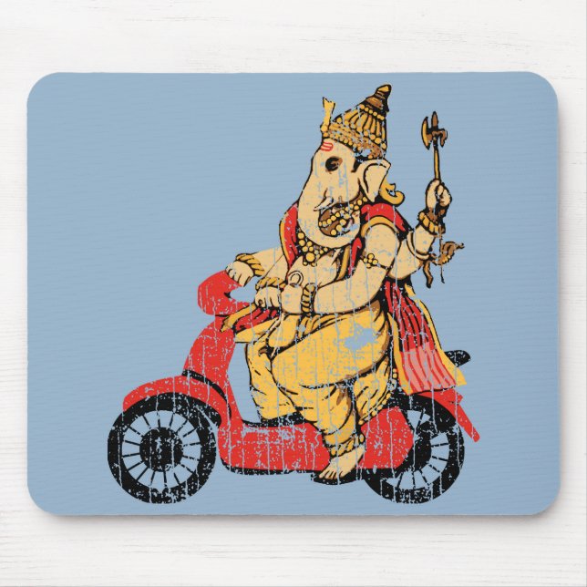 Ganesha, das einen Roller reitet Mousepad (Vorne)