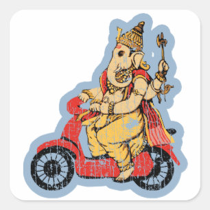 Ganesha, das einen Roller reitet Quadratischer Aufkleber