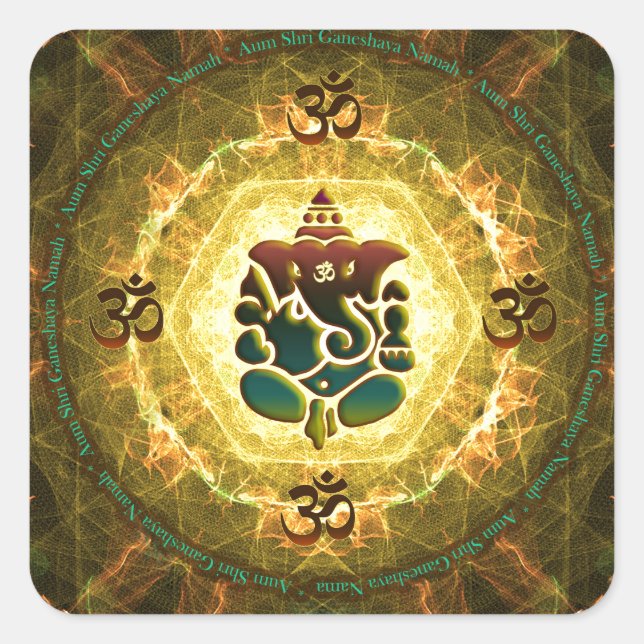 Ganesha - Erfolg, Sieg, Wohlstand, Wissen Quadratischer Aufkleber (Vorderseite)