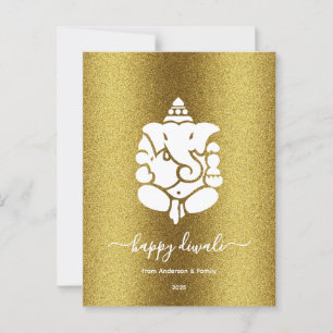 Ganesha Golden Glitzer Happy Diwali Design Postkarte