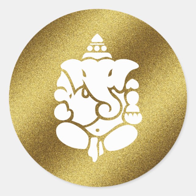 Ganesha Golden Glitzer Runder Aufkleber (Vorderseite)