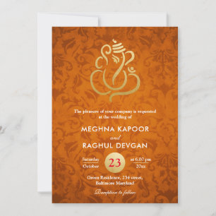 Ganesha/Indian Imitats Gold Forelle Orange Damask Einladung