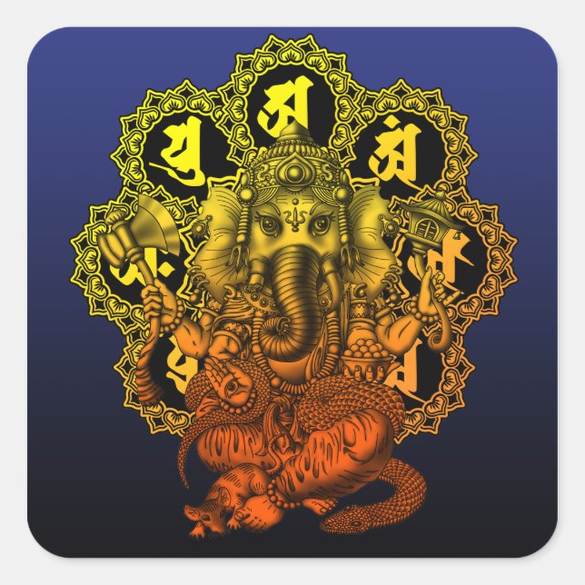 Ganesha Mandala2 Quadratischer Aufkleber (Vorderseite)