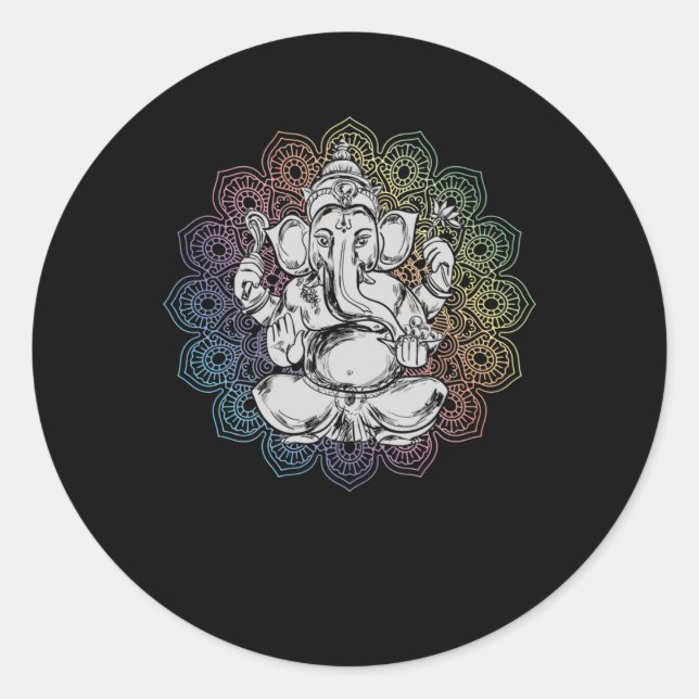 Ganesha Mandala Hindu Yoga Spirituelle Elefant Runder Aufkleber (Vorderseite)