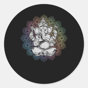 Ganesha Mandala Hindu Yoga Spirituelle Elefant Runder Aufkleber