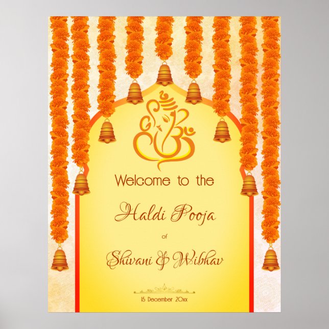 Ganesha marigold garlands Haldi Ganesh poja Poster (Vorne)