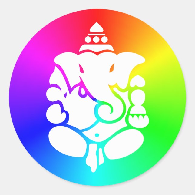 Ganesha Rainbow Runder Aufkleber (Vorderseite)