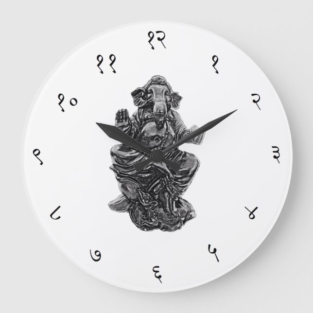 Ganesha Sanskrit Wanduhr-große Runde (weiß) Große Wanduhr (Vorderseite)