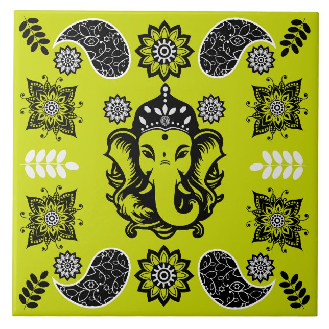 Ganesha Themed Hindu Art Print Fliese (Vorderseite)