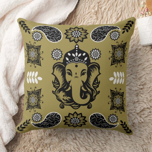 Ganesha Themed Hindu Art Print Kissen (Decke)
