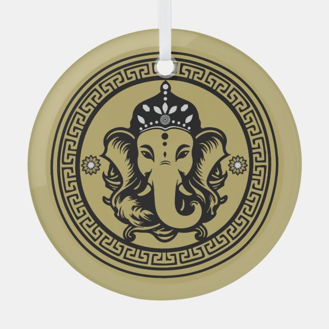 Ganesha Themed Hindu Art Print Ornament Aus Glas (Vorderseite)