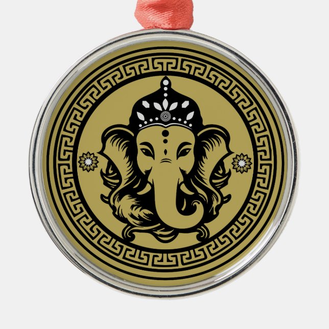 Ganesha Themed Hindu Art Print Ornament Aus Metall (Vorne)
