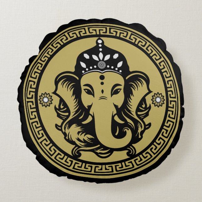Ganesha Themed Hindu Art Print Rundes Kissen (Vorderseite)