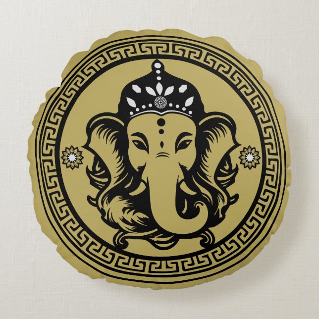 Ganesha Themed Hindu Art Print Rundes Kissen (Vorderseite)
