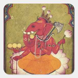 Ganesha will seinen Lotus wegwerfen Quadratischer Aufkleber