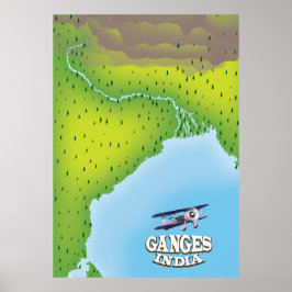 Ganges India kartografisches Reiseplakat Poster