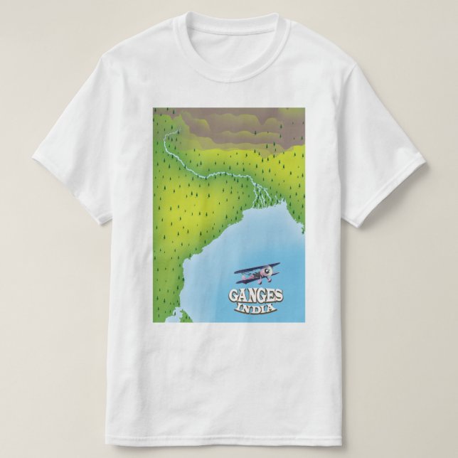 Ganges India kartografisches Reiseplakat T-Shirt (Design vorne)