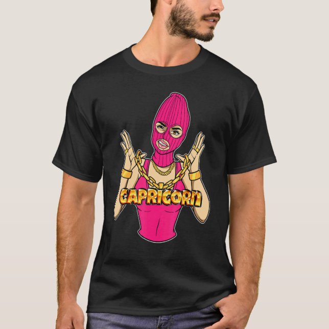 Gangsta Girl Capricorn maskierte Gangster-Frau mit T-Shirt (Vorderseite)