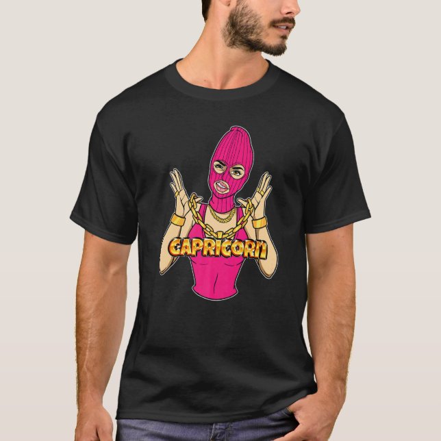 Gangsta Girl Capricorn maskierte Gangster-Frau mit T-Shirt (Vorderseite)