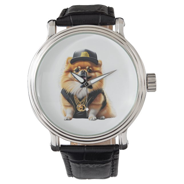 Gangsta Pomeranian - Hip Hop Dog Swag Armbanduhr (Vorderseite)