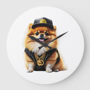 Gangsta Pomeranian - Hip Hop Hunde Swag Große Wanduhr