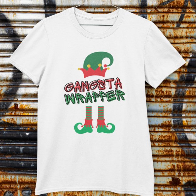 Gangsta Wrapper Elf Legs Hat Red Green Funny Xmas T-Shirt (Von Creator hochgeladen)