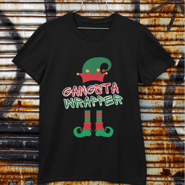 Gangsta Wrapper Elf Legs Red Green Funny Xmas T-Shirt (Von Creator hochgeladen)