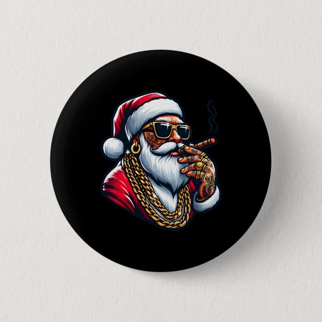 Gangsta Wrapper Funny Cool Santa Gangster Pajama C Button (Vorderseite)
