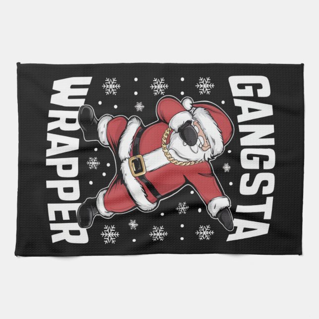 Gangsta Wrapper Funny Dabbing Weihnachten Geschirrtuch (Horizontal)