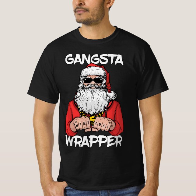 Gangsta Wrapper Funny Weihnachten T-Shirt (Vorderseite)