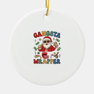 Gangsta-Wrapper-Weihnachtsmann-Mikrofon-Geld Keramik Ornament