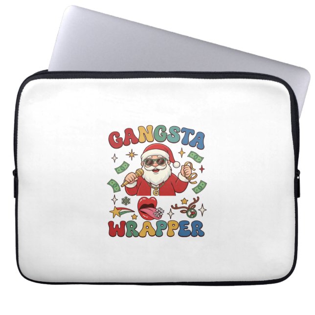Gangsta-Wrapper Weihnachtsmann Mikrofon Geld Laptopschutzhülle (Vorderseite)
