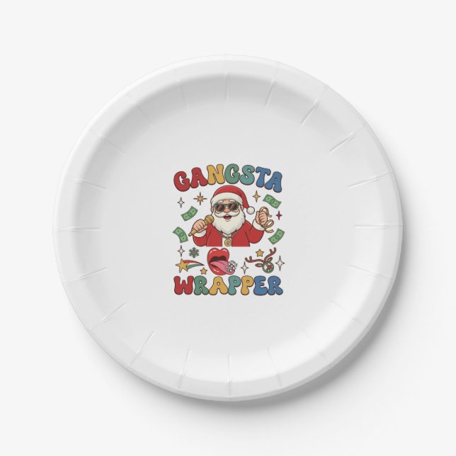 Gangsta-Wrapper-Weihnachtsmann-Mikrofon-Geld Pappteller (Vorderseite)