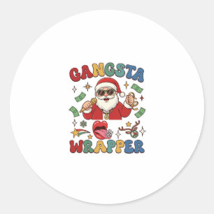 Gangsta-Wrapper Weihnachtsmann Mikrofon Geld Runder Aufkleber