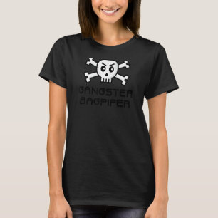 Gangster Bagpiper Skull und Cross Bone Word Design T-Shirt