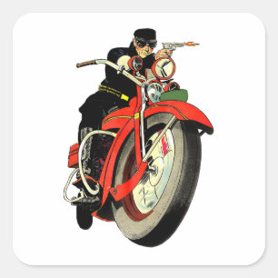 Gangster Biker Man Motorräder Comicen Art Quadratischer Aufkleber