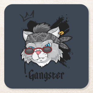 Gangster Cat Street Portrait Rechteckiger Pappuntersetzer